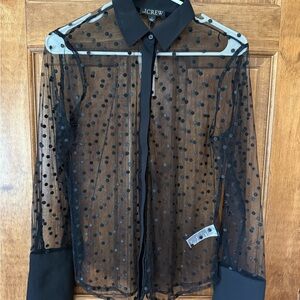 J. Crew Black Sheer Polka Dot Button-Up Shirt